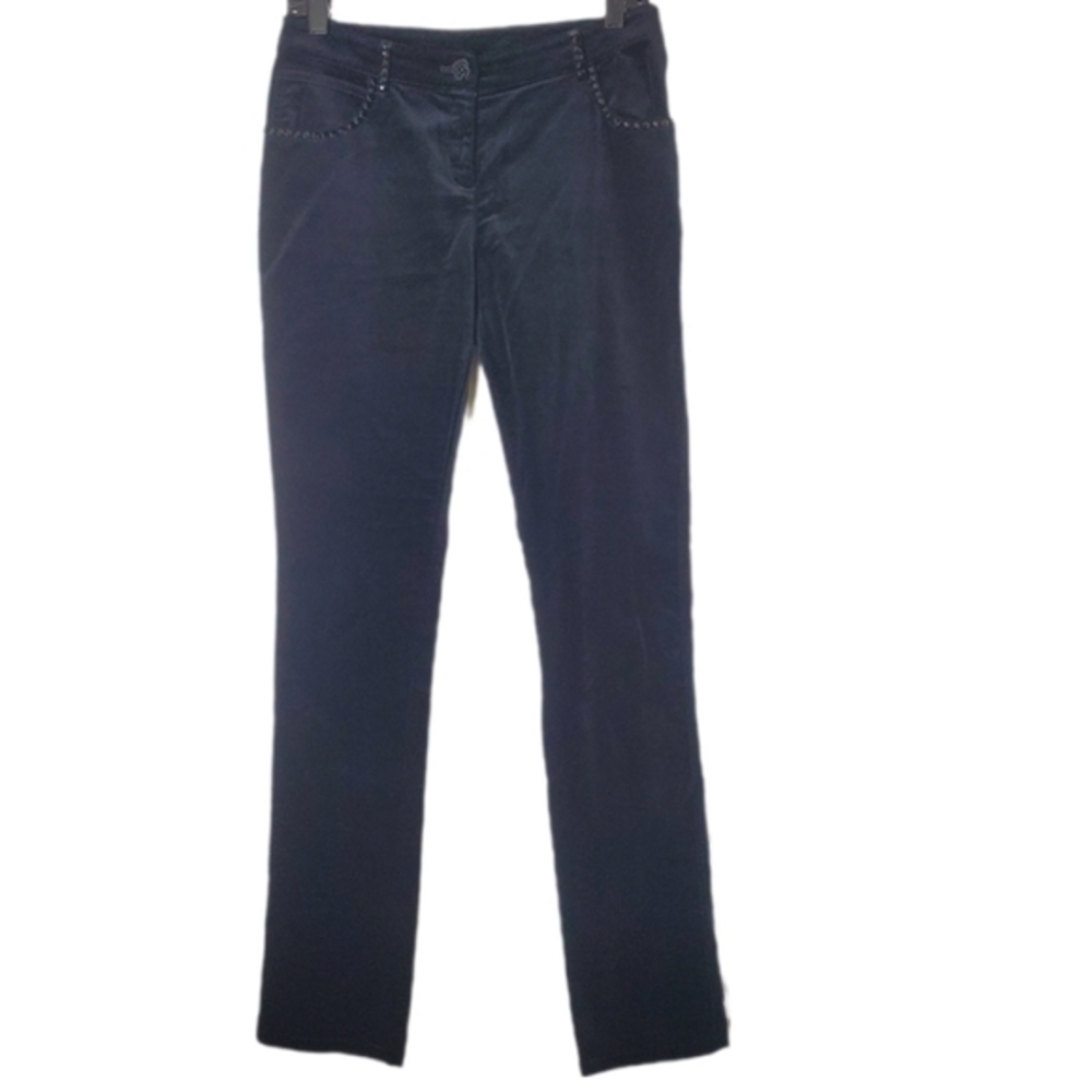 St.‎ John Women's Lorrie Caviar Black Rhinestone Velvet Jeans Pants Made In USA